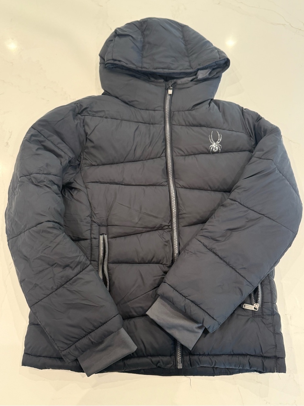 Medium Spyder Youth Hooded Puffer Jacket - Black